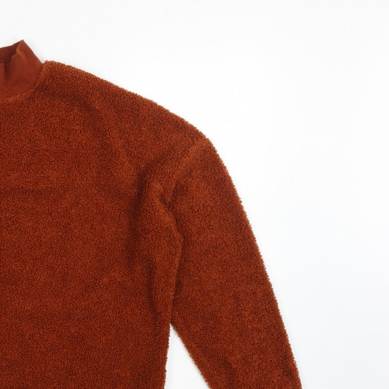New Look Women Brown UK 12 1/4 Zip Teddy Fleece Pullover Sweatshirt