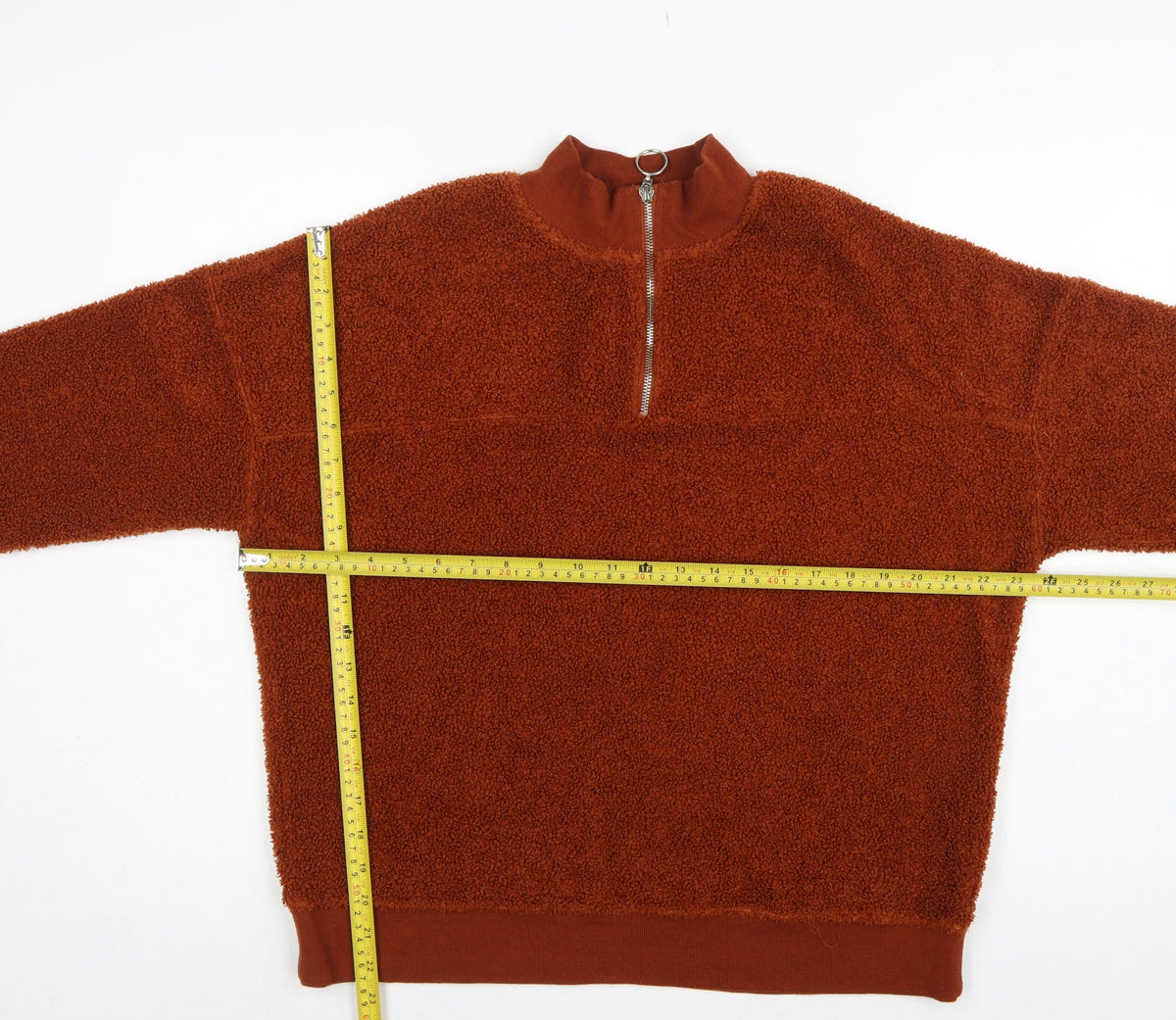 New Look Women Brown UK 12 1/4 Zip Teddy Fleece Pullover Sweatshirt