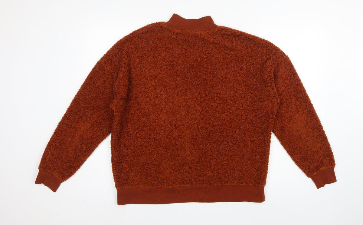 New Look Women Brown UK 12 1/4 Zip Teddy Fleece Pullover Sweatshirt