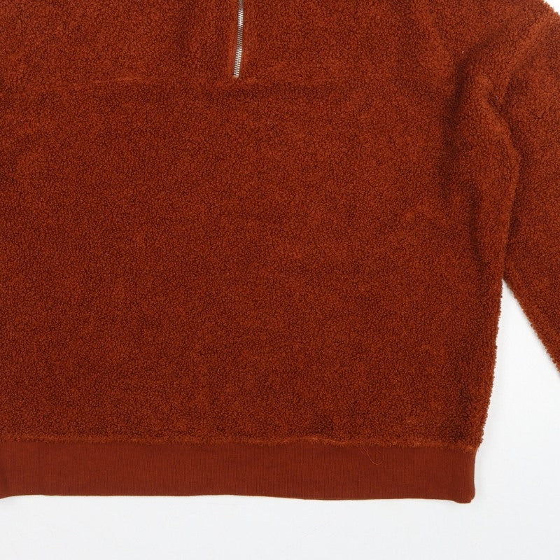 New Look Women Brown UK 12 1/4 Zip Teddy Fleece Pullover Sweatshirt