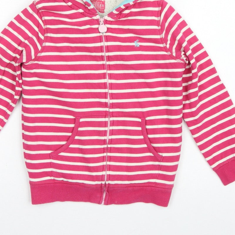 Joules Girls Pink Striped Full Zip Sherpa Lined Hoodie Age 7-8 Years