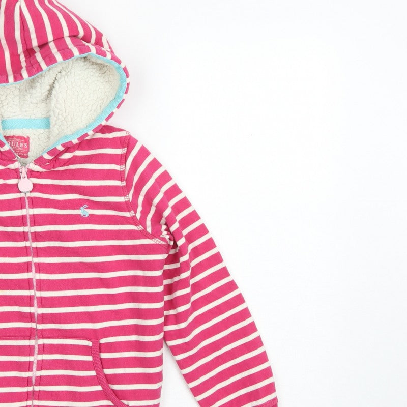 Joules Girls Pink Striped Full Zip Sherpa Lined Hoodie Age 7-8 Years