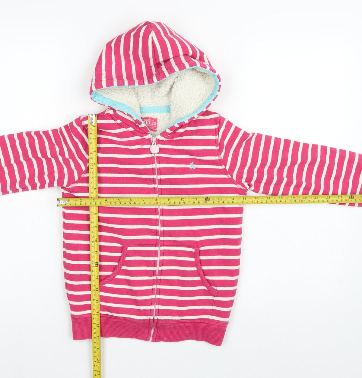 Joules Girls Pink Striped Full Zip Sherpa Lined Hoodie Age 7-8 Years