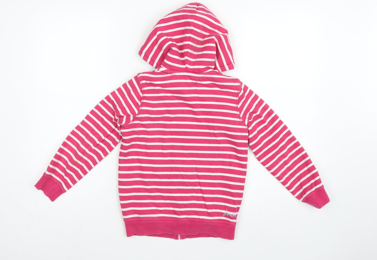 Joules Girls Pink Striped Full Zip Sherpa Lined Hoodie Age 7-8 Years