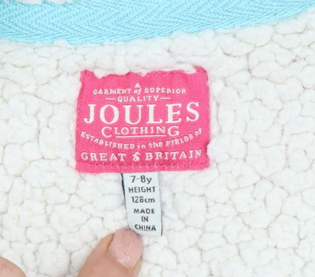 Joules Girls Pink Striped Full Zip Sherpa Lined Hoodie Age 7-8 Years