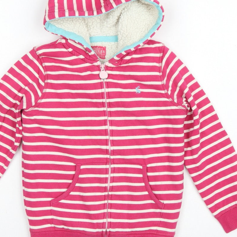 Joules Girls Pink Striped Full Zip Sherpa Lined Hoodie Age 7-8 Years