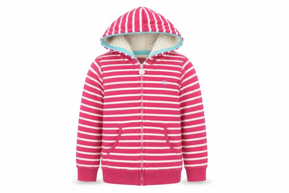 Joules Girls Pink Striped Full Zip Sherpa Lined Hoodie Age 7-8 Years