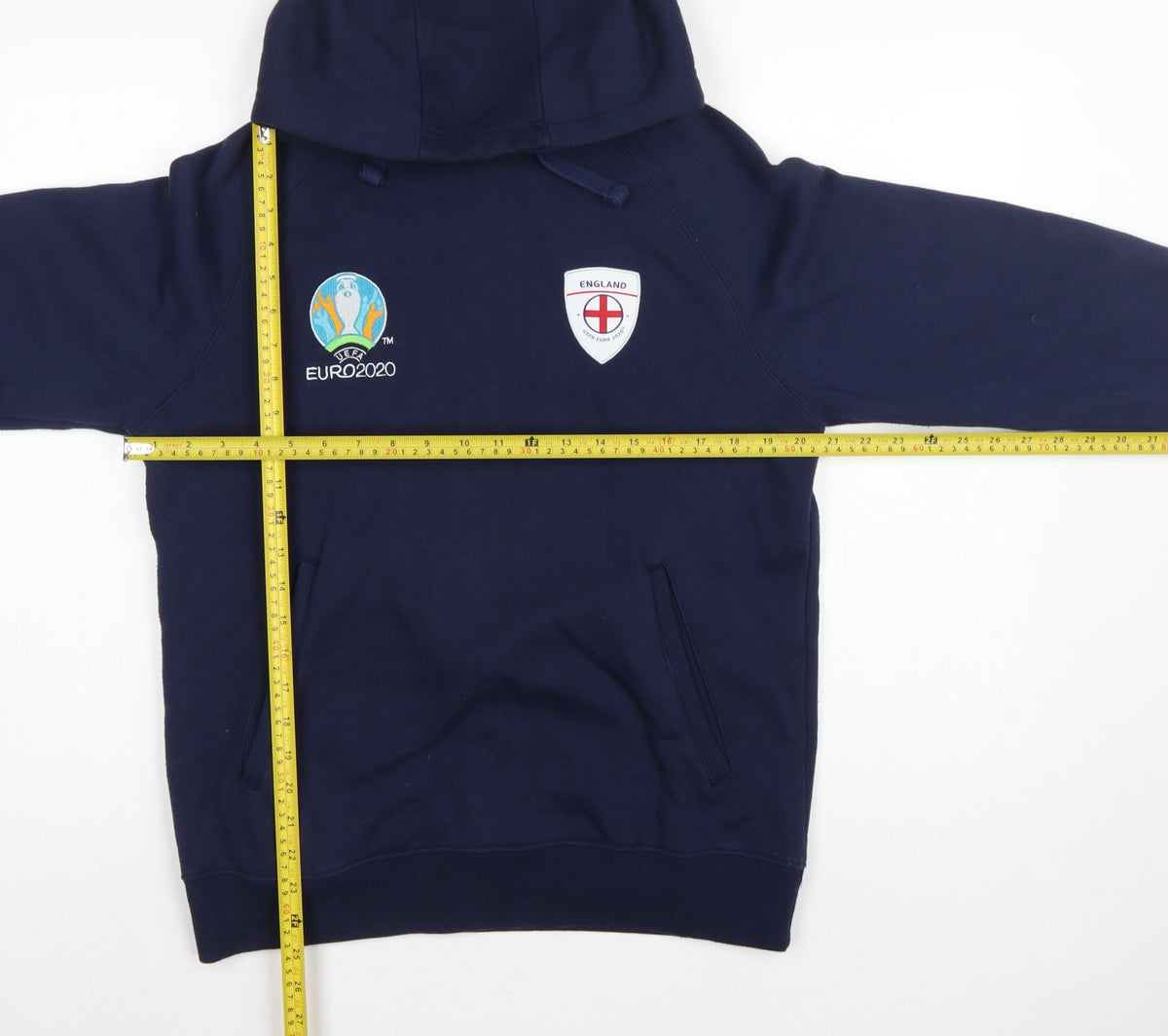 Close-up detail of UEFA Euro 2020 England Men's Blue M Pullover Hoodie Football