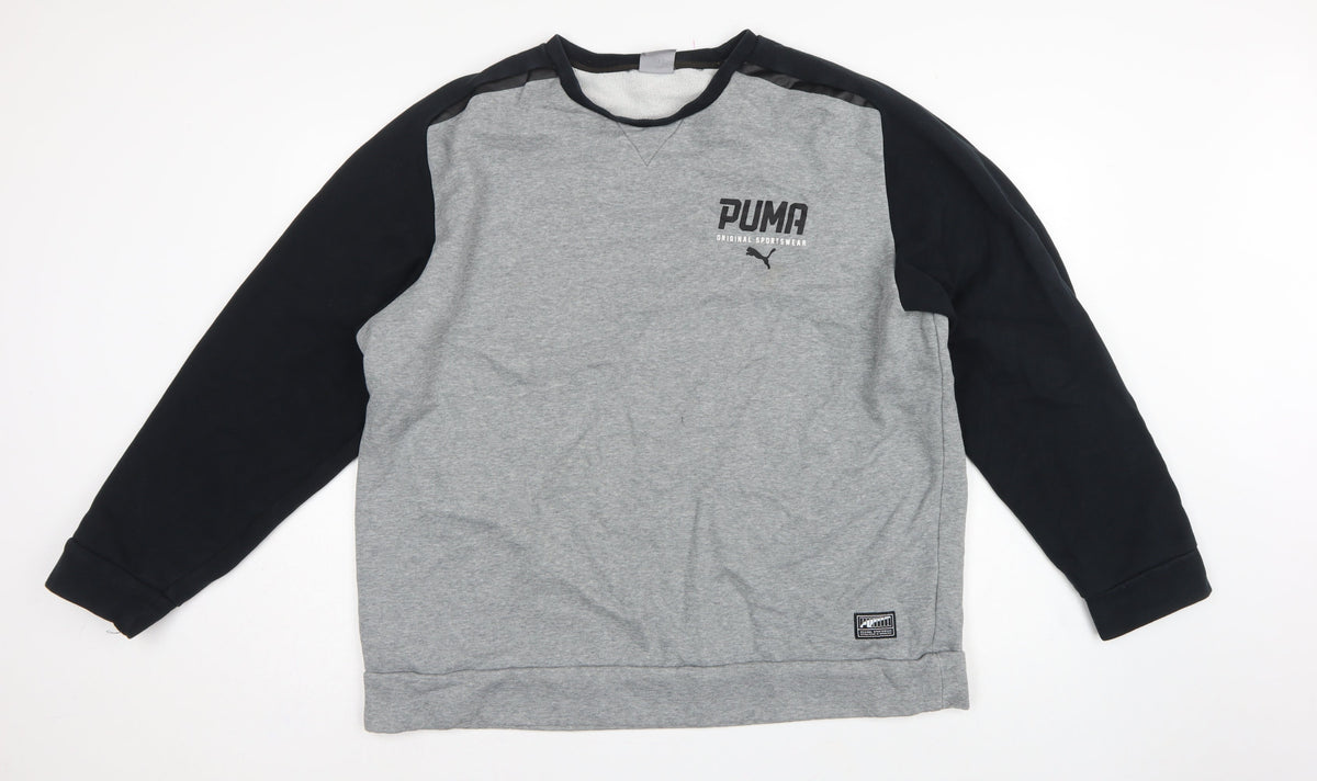 Puma Men’s Grey Black XXL Logo Fleece Crew Neck Pullover Sweatshirt