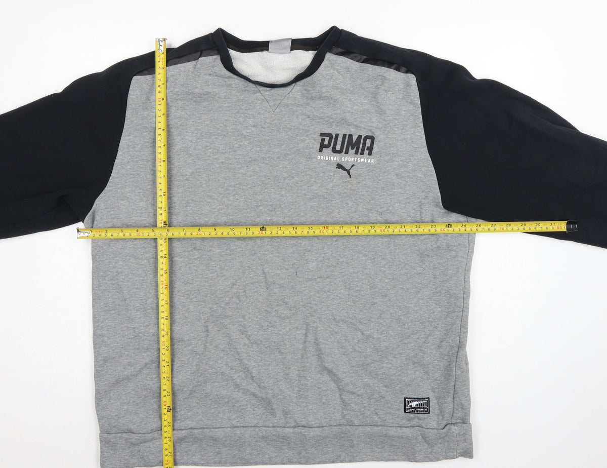 Puma Men’s Grey Black XXL Logo Fleece Crew Neck Pullover Sweatshirt