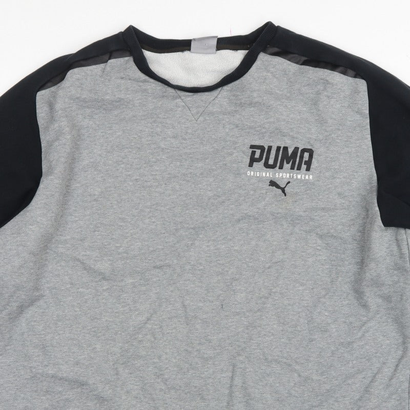 Puma Men’s Grey Black XXL Logo Fleece Crew Neck Pullover Sweatshirt