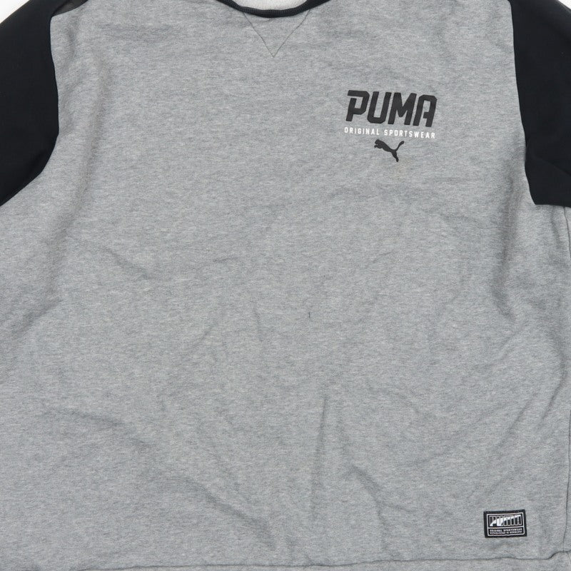 Puma Men’s Grey Black XXL Logo Fleece Crew Neck Pullover Sweatshirt