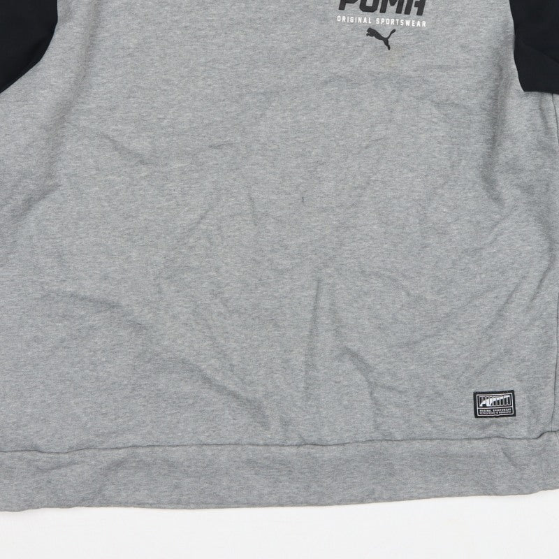 Puma Men’s Grey Black XXL Logo Fleece Crew Neck Pullover Sweatshirt