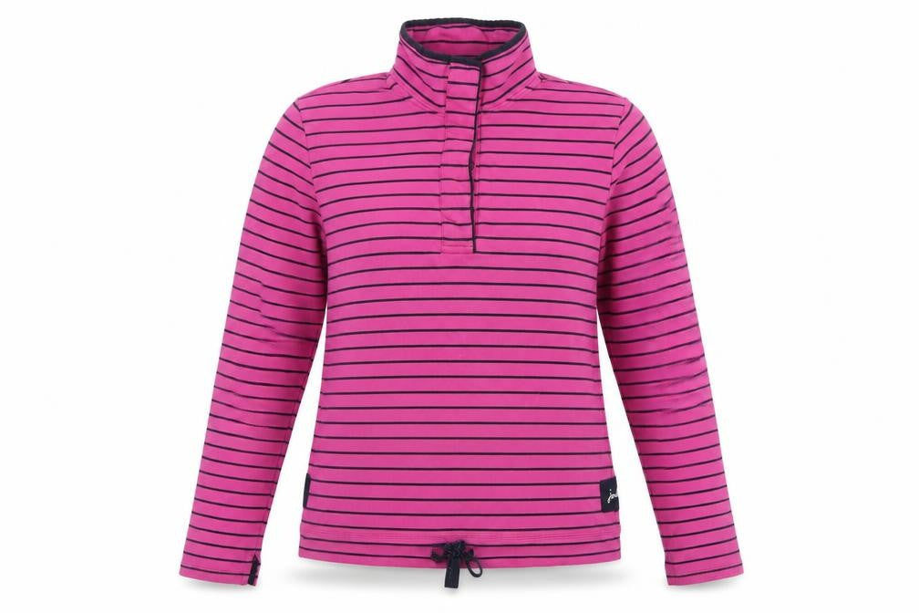 Joules Women Pink UK 14 Cowdray Striped 1/4 Zip Sweatshirt