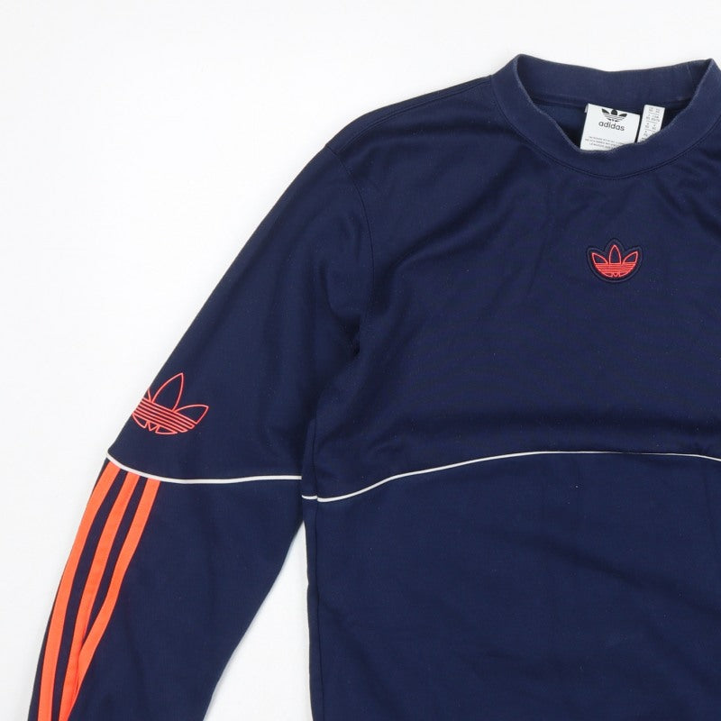 adidas Men's Blue XS Pullover Sweatshirt Orange 3 Stripe Logo
