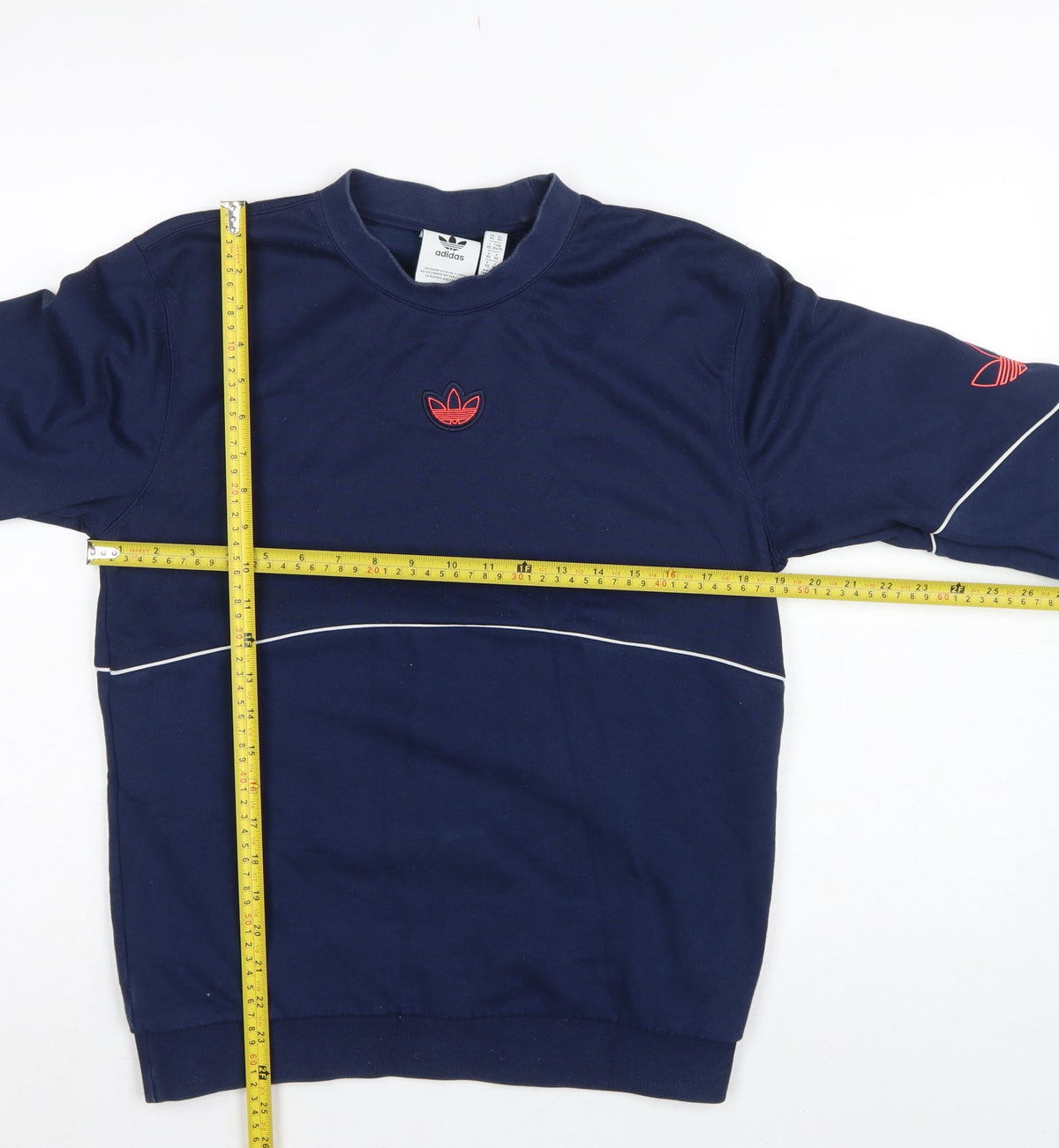 adidas Men's Blue XS Pullover Sweatshirt Orange 3 Stripe Logo