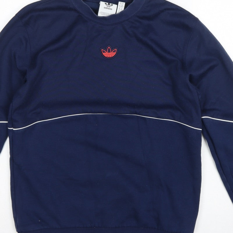 adidas Men's Blue XS Pullover Sweatshirt Orange 3 Stripe Logo