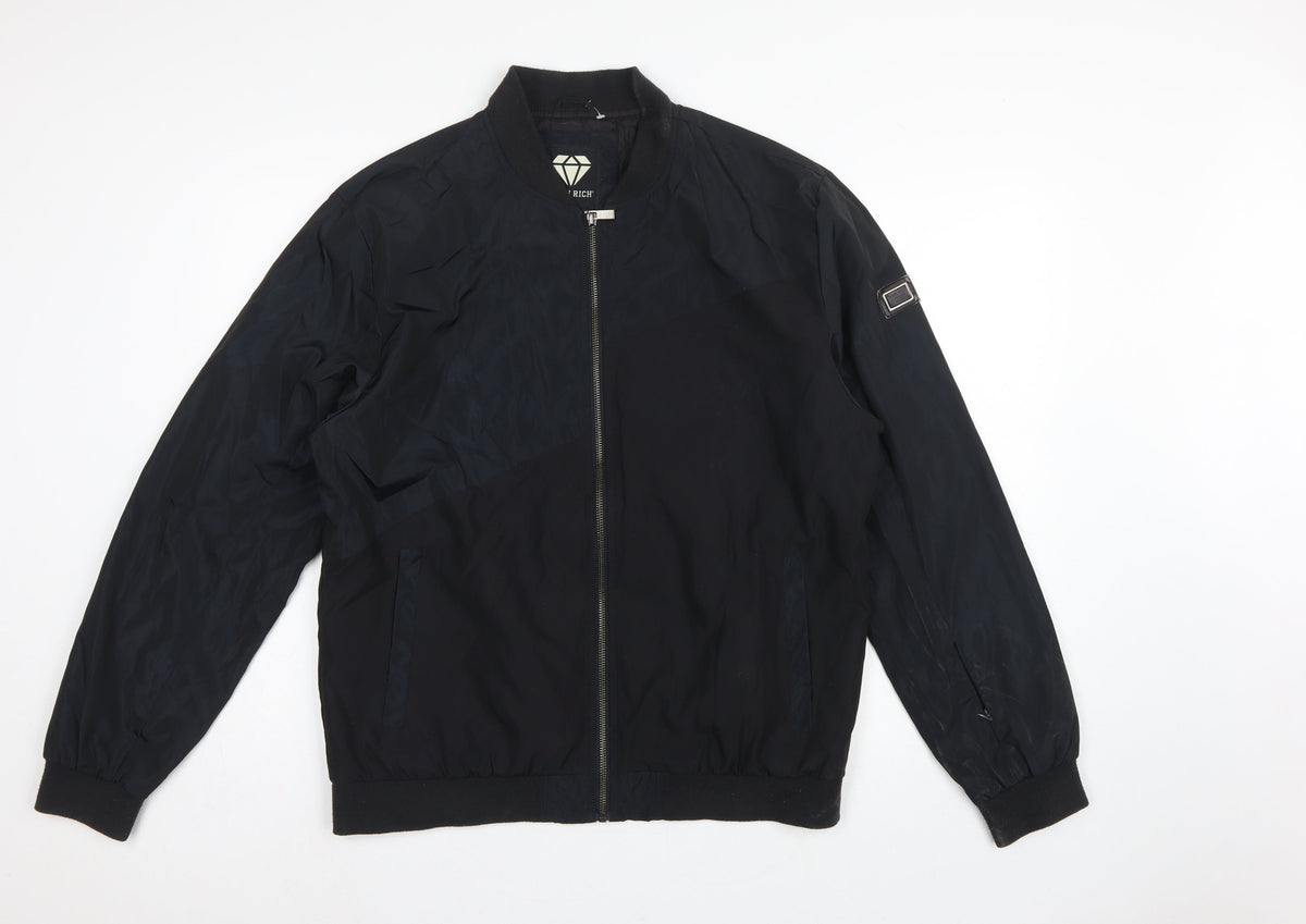 Born Rich Men's Black L Bomber Jacket Full Zip Logo Streetwear