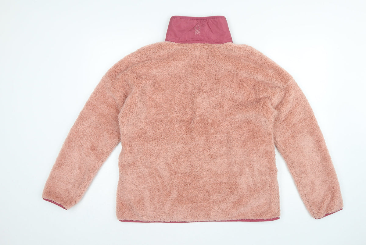 Spyder Women Pink L Fleece Snap Neck Pullover Sweatshirt