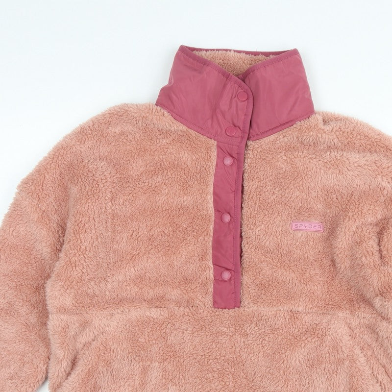 Spyder Women Pink L Fleece Snap Neck Pullover Sweatshirt