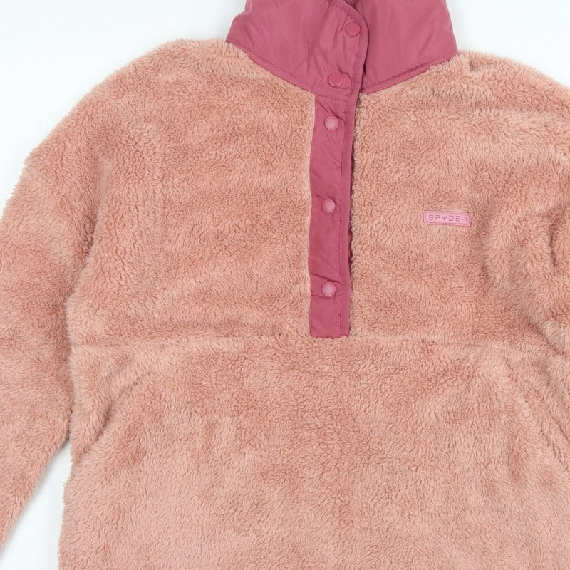 Spyder Women Pink L Fleece Snap Neck Pullover Sweatshirt