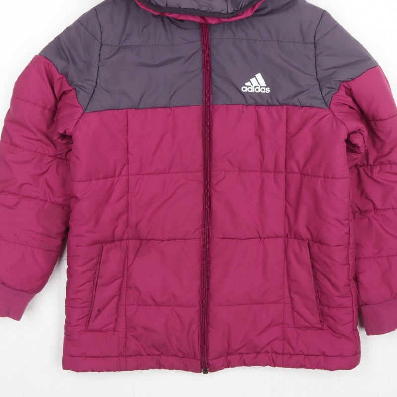 adidas Girls Pink Grey 9-10 Years Hooded Puffer Jacket Zip