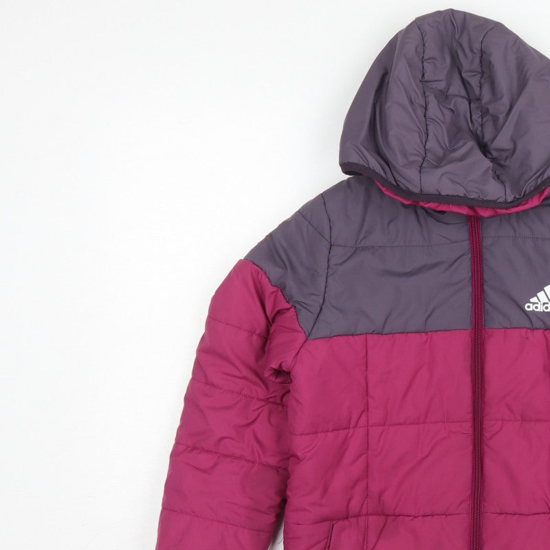 adidas Girls Pink Grey 9-10 Years Hooded Puffer Jacket Zip