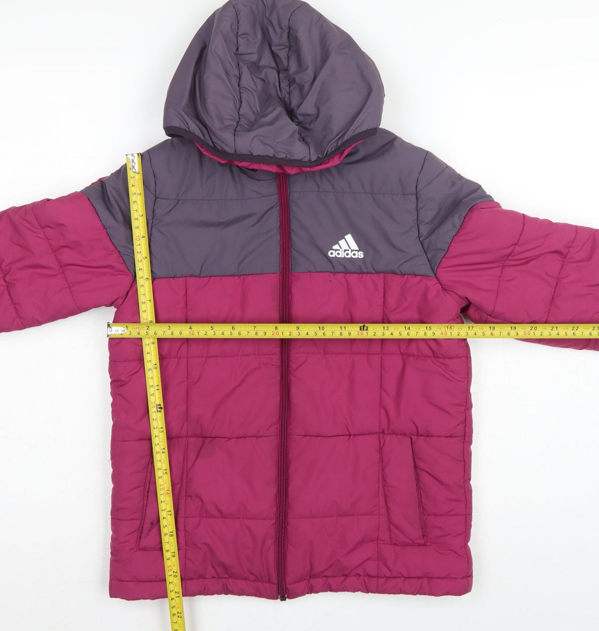 adidas Girls Pink Grey 9-10 Years Hooded Puffer Jacket Zip