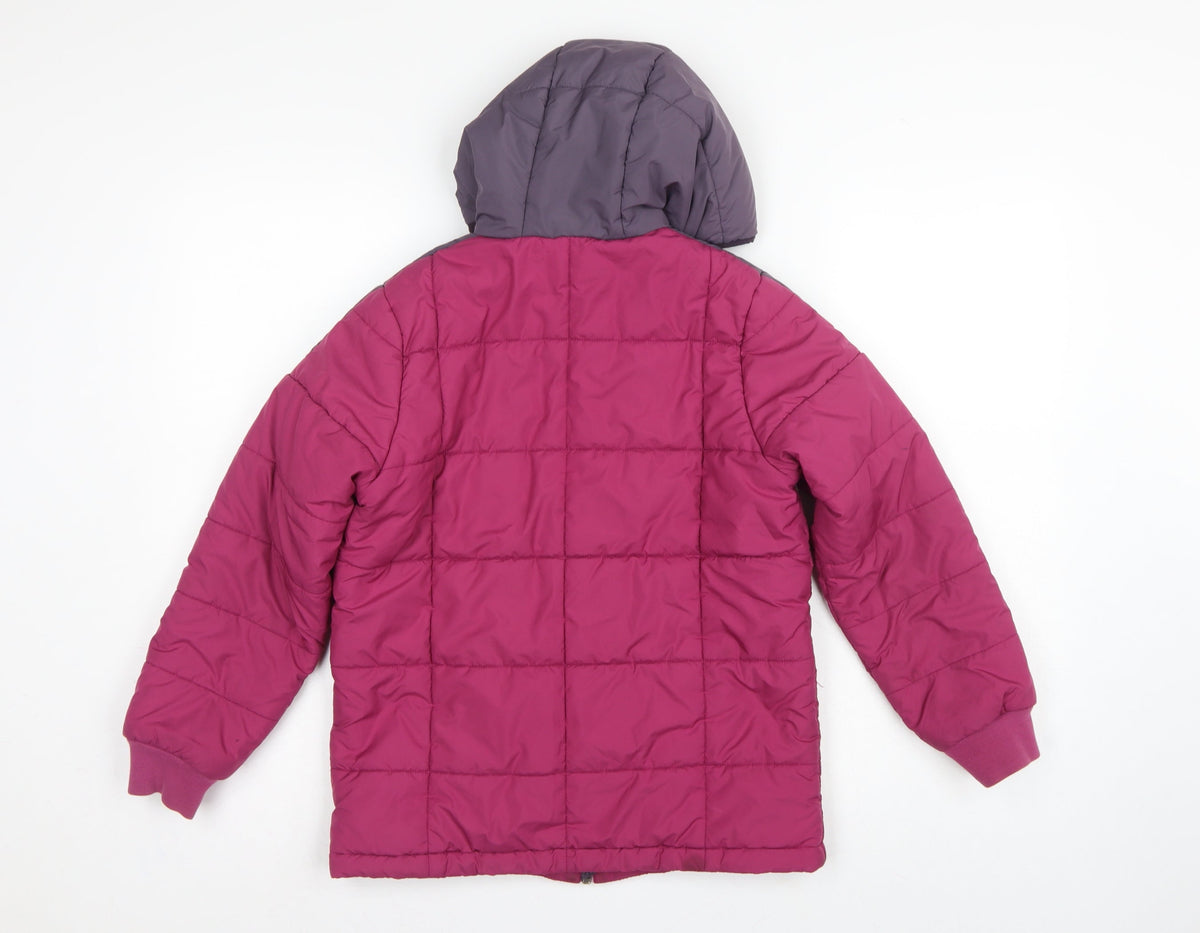 adidas Girls Pink Grey 9-10 Years Hooded Puffer Jacket Zip