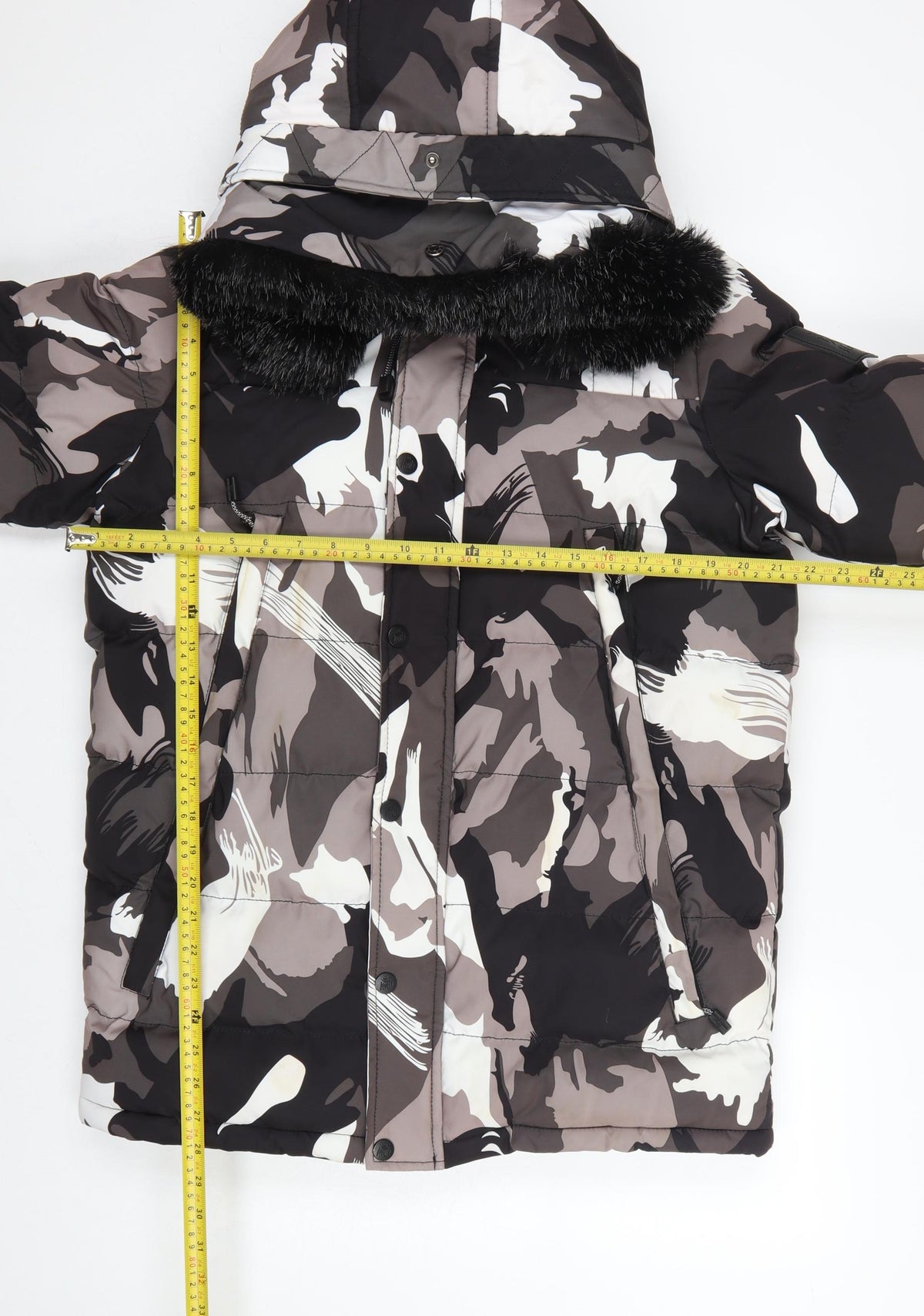KWD Men's Multicoloured S Camo Puffer Jacket Hood Faux Fur Trim