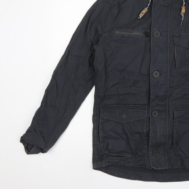 O'Neill Men's Black S Adventure Hooded Military Jacket Cotton Hyperdry