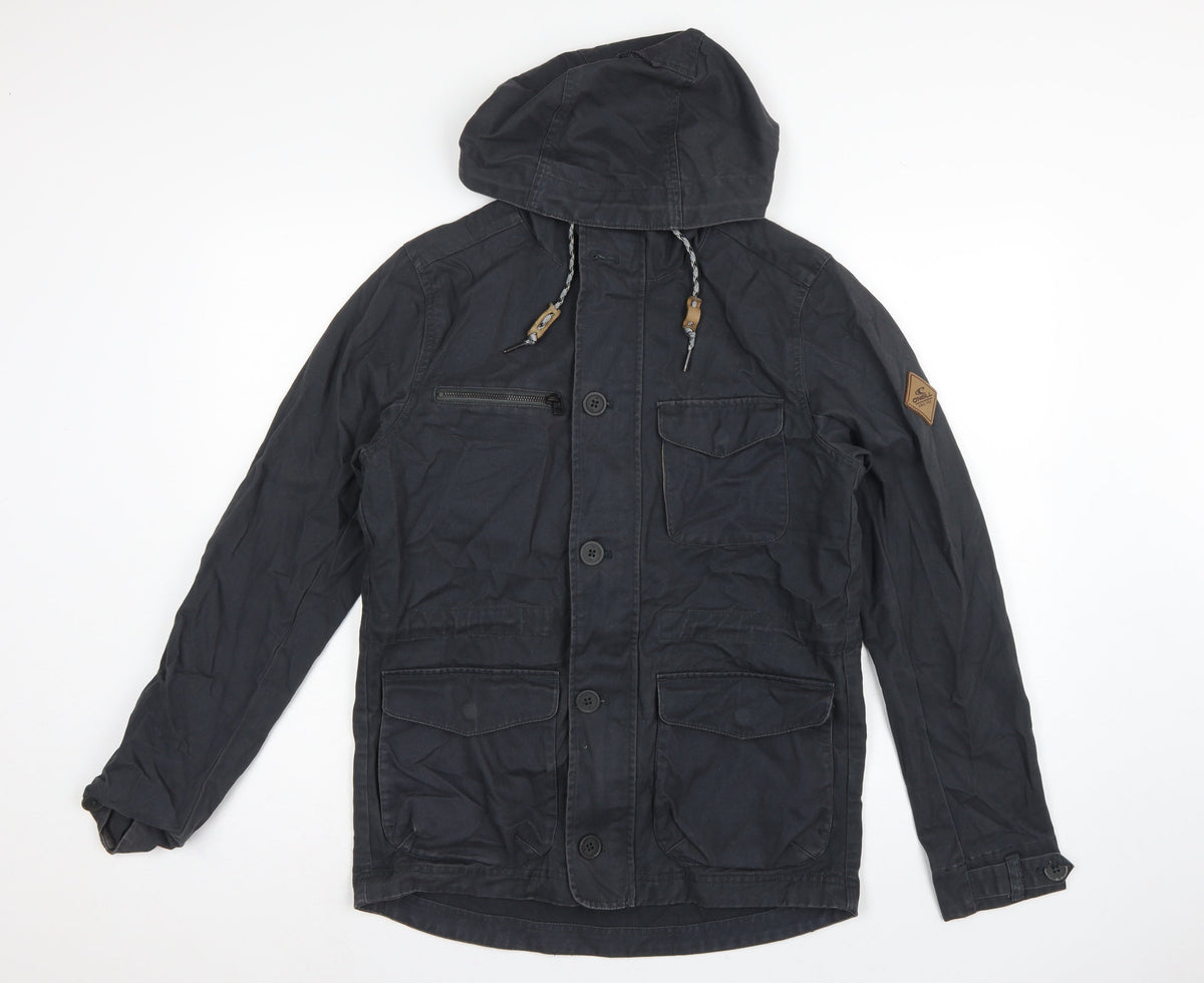 O'Neill Men's Black S Adventure Hooded Military Jacket Cotton Hyperdry