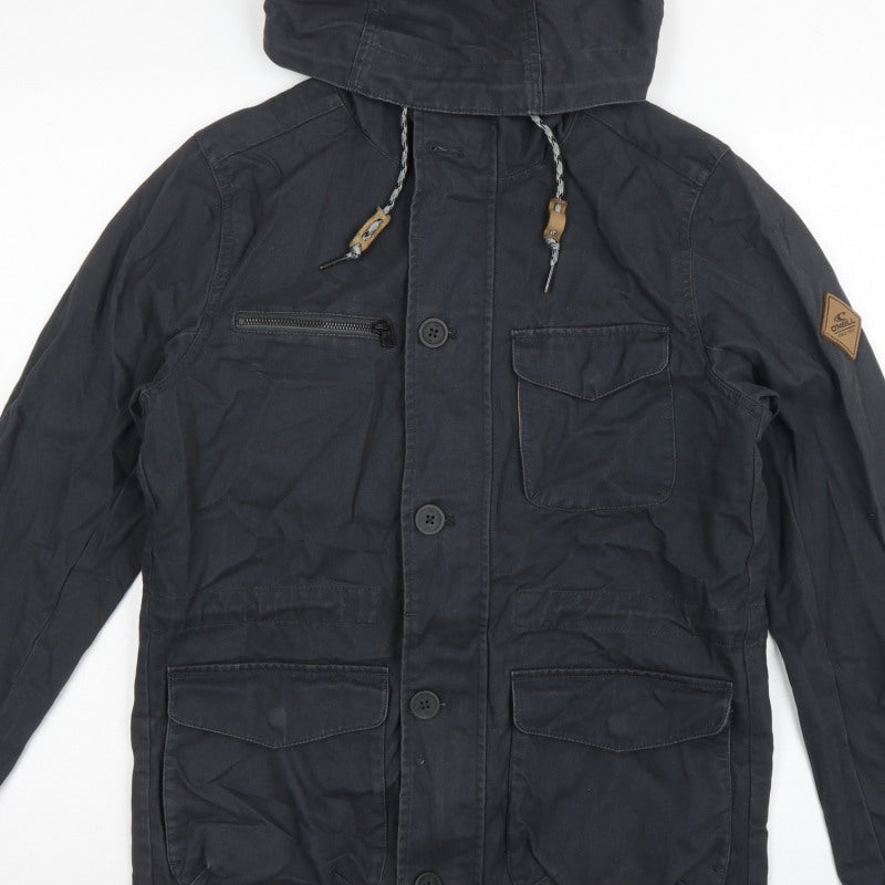 O'Neill Men's Black S Adventure Hooded Military Jacket Cotton Hyperdry
