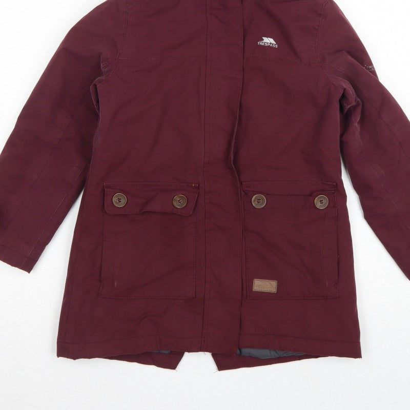Trespass Girls Red 5-6 Years Parka Coat Hooded Waterproof Insulated