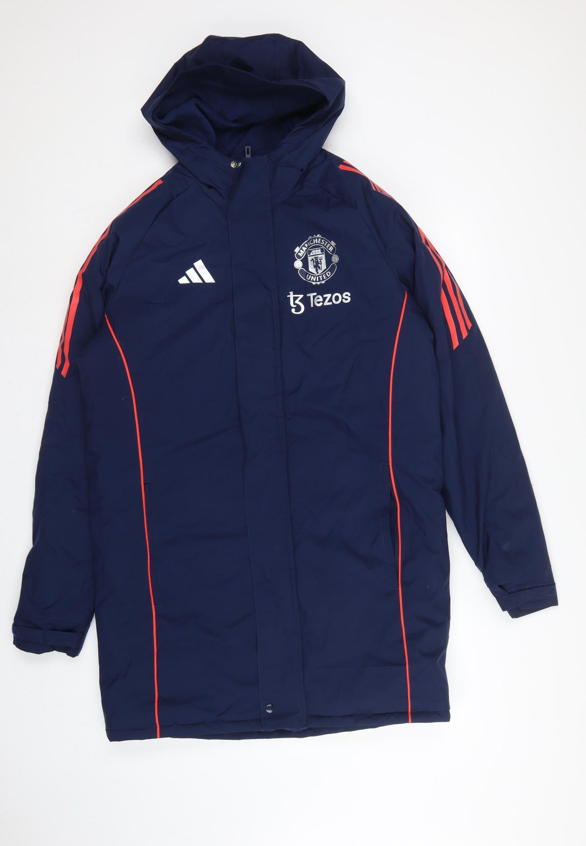 Adidas Men Blue S Manchester United Tezos Hooded Long Parka Jacket