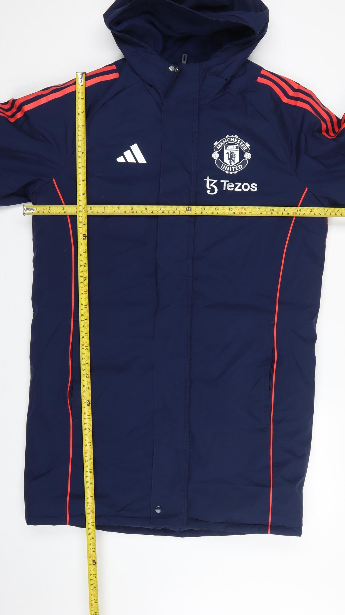 Adidas Men Blue S Manchester United Tezos Hooded Long Parka Jacket