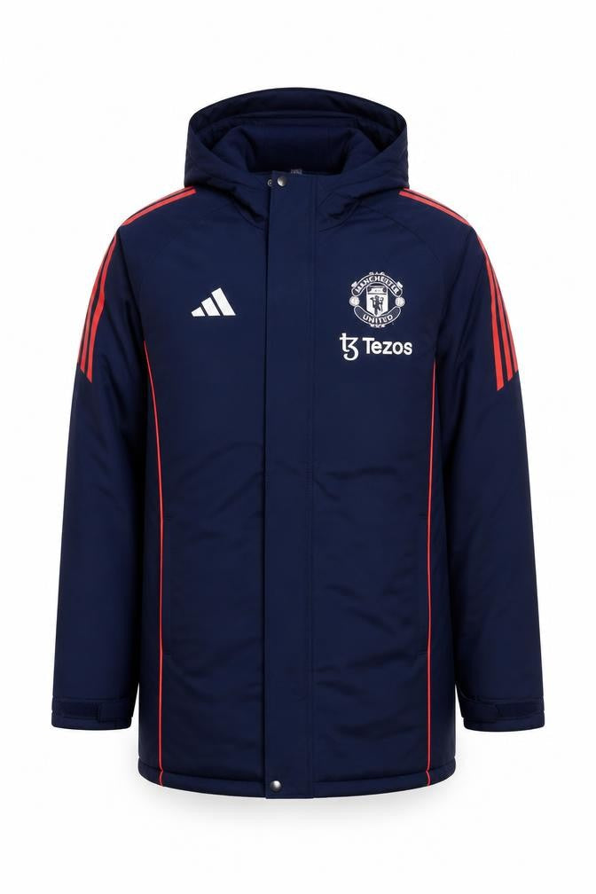 Adidas Men Blue S Manchester United Tezos Hooded Long Parka Jacket