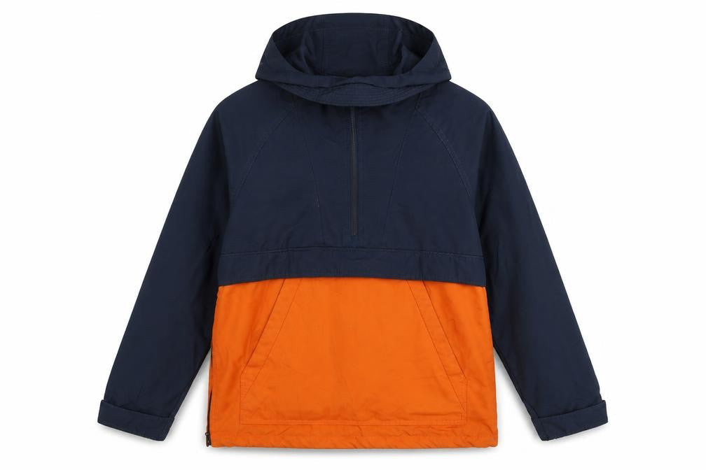 H&M LOGG Men's Navy Orange S Hooded 1/4 Zip Anorak Jacket