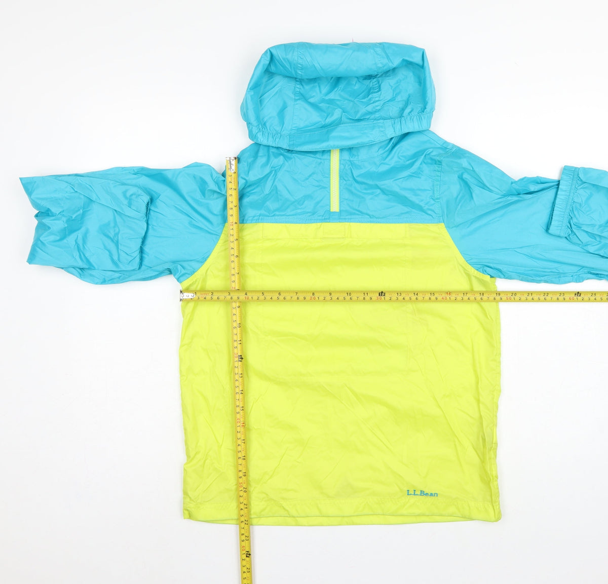 L.L.Bean Teens Blue Yellow L 14-16 Hooded Anorak Jacket
