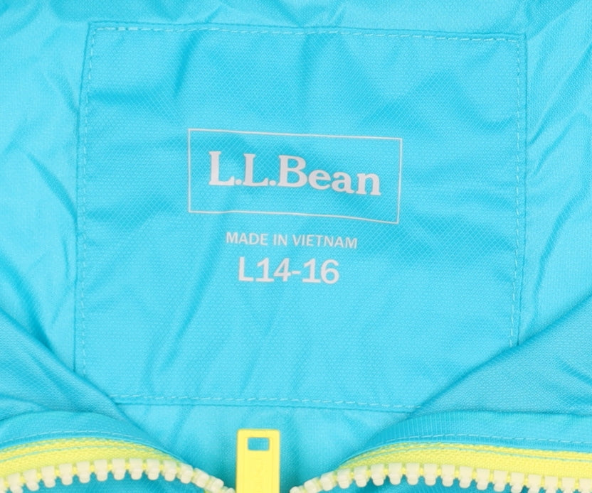 L.L.Bean Teens Blue Yellow L 14-16 Hooded Anorak Jacket