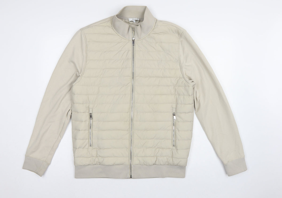 Reiss Men’s Beige L Quilted Padded Bomber Jacket Full Zip
