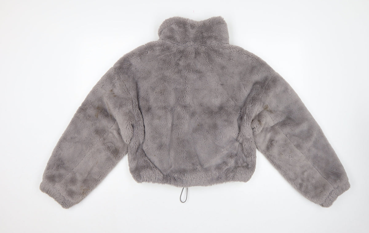 ASOS DESIGN Women's Grey UK 8 Faux Fur Cropped Zip Jacket