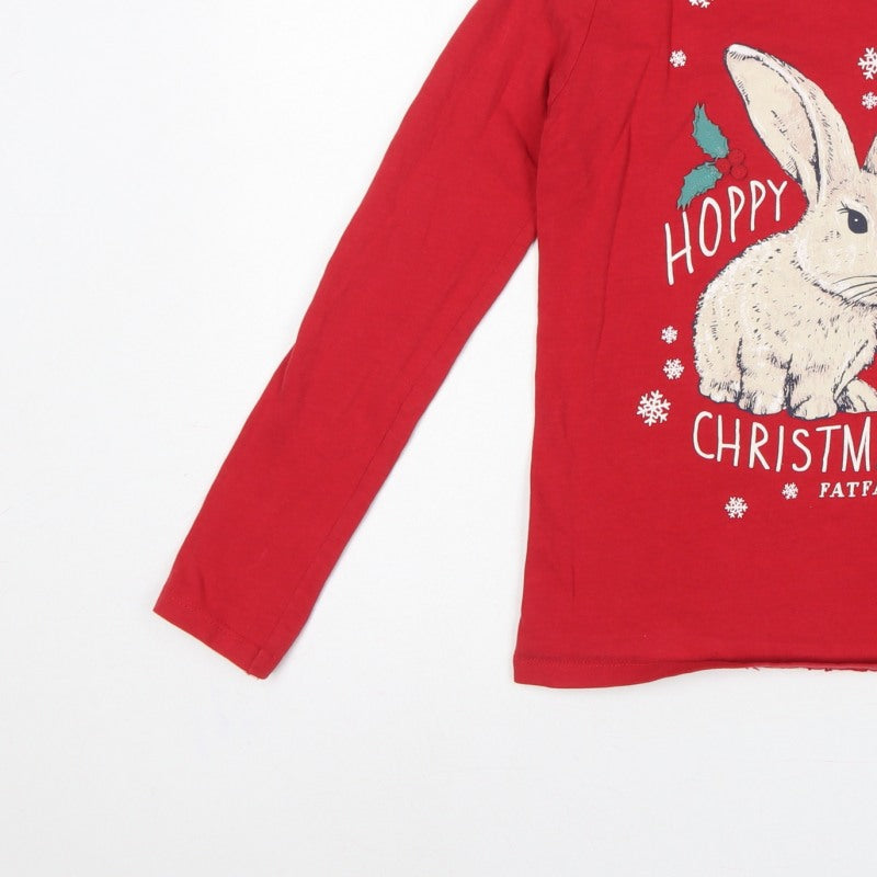 FatFace Girls Red 12-13 Years Christmas Bunny Graphic Long Sleeve T-Shirt