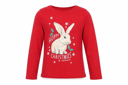 FatFace Girls Red 12-13 Years Christmas Bunny Graphic Long Sleeve T-Shirt