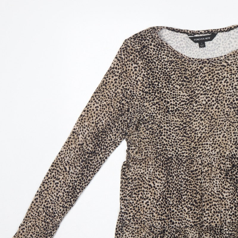 Forever New Women’s Brown Leopard Print Long Sleeve Tunic Blouse Size S
