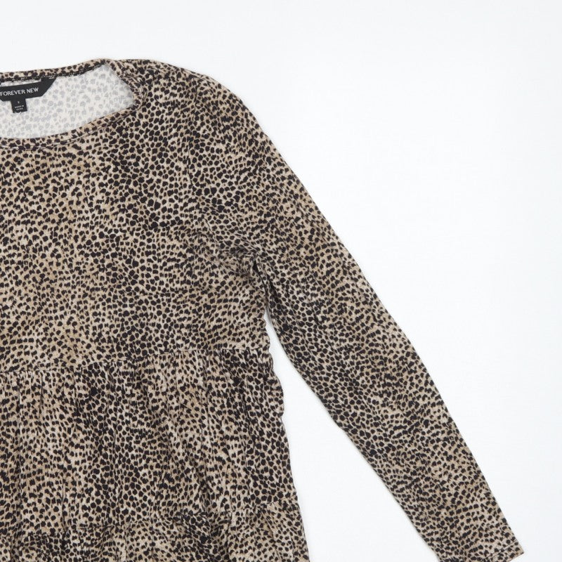 Forever New Women’s Brown Leopard Print Long Sleeve Tunic Blouse Size S
