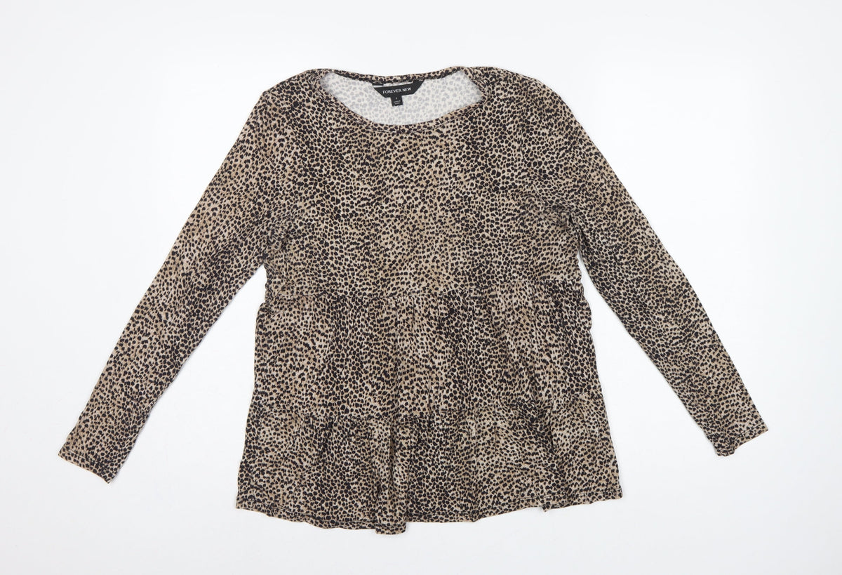Forever New Women’s Brown Leopard Print Long Sleeve Tunic Blouse Size S