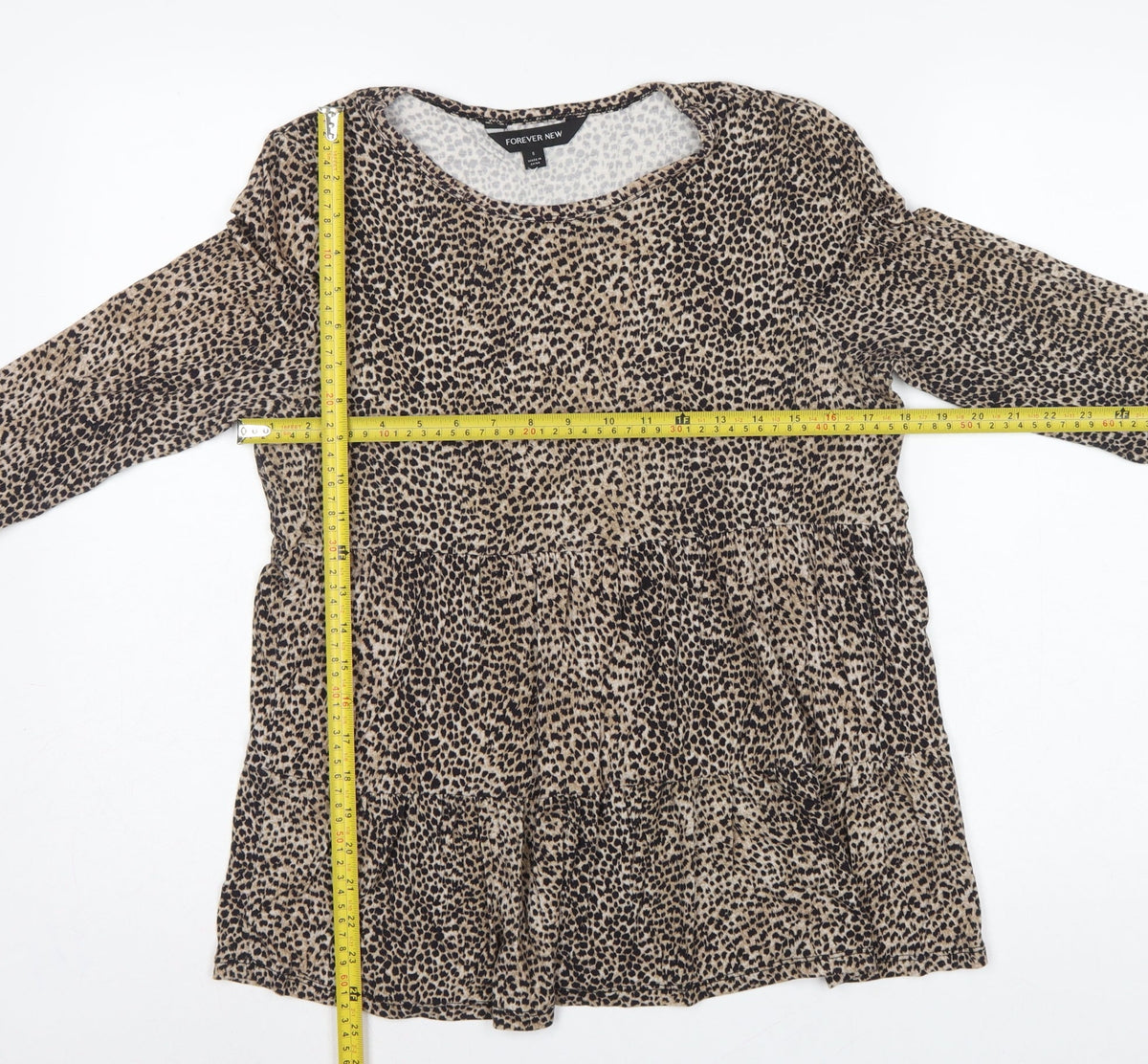 Forever New Women’s Brown Leopard Print Long Sleeve Tunic Blouse Size S