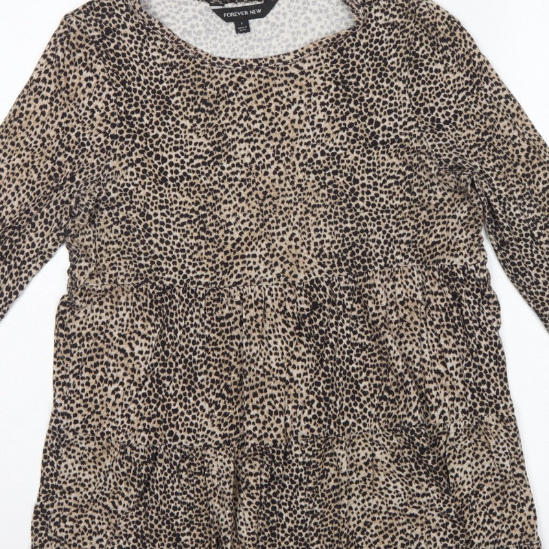 Forever New Women’s Brown Leopard Print Long Sleeve Tunic Blouse Size S