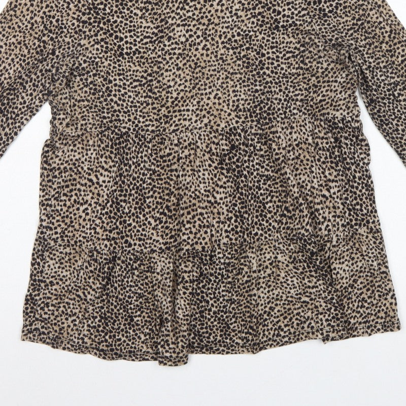 Forever New Women’s Brown Leopard Print Long Sleeve Tunic Blouse Size S
